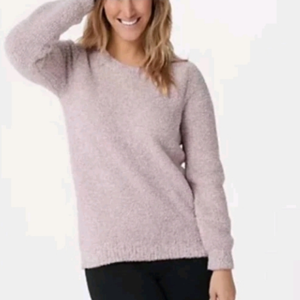 Barefoot Dreams Cozy Chic Knit Sweater Crewneck Soft Plush Light Lilac Pink